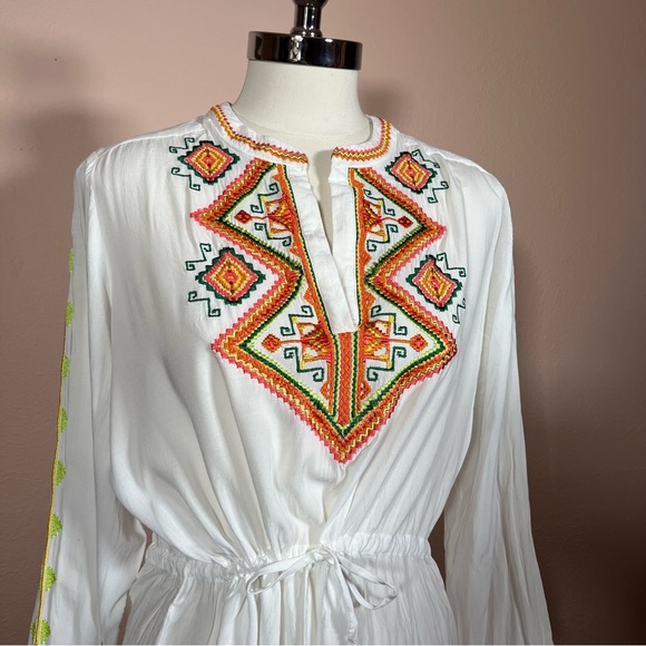 Shoshanna swim wear Bohemian embroidered Tie Waist mini Dress Cover up White 🎁 - Picture 16 of 16